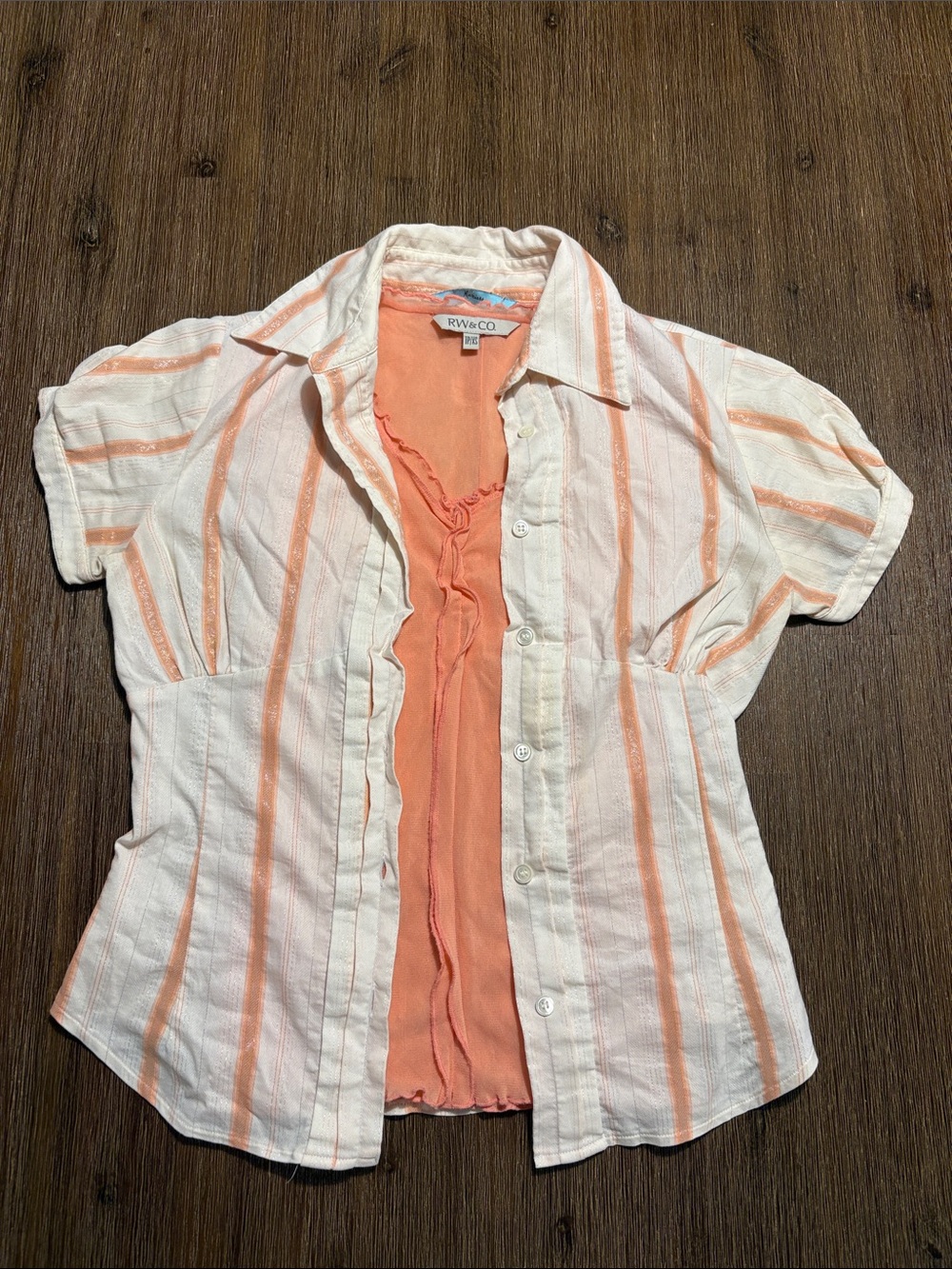 MARCIANO Striped Short Sleeve White Blouse & RW & Co Orange Top
